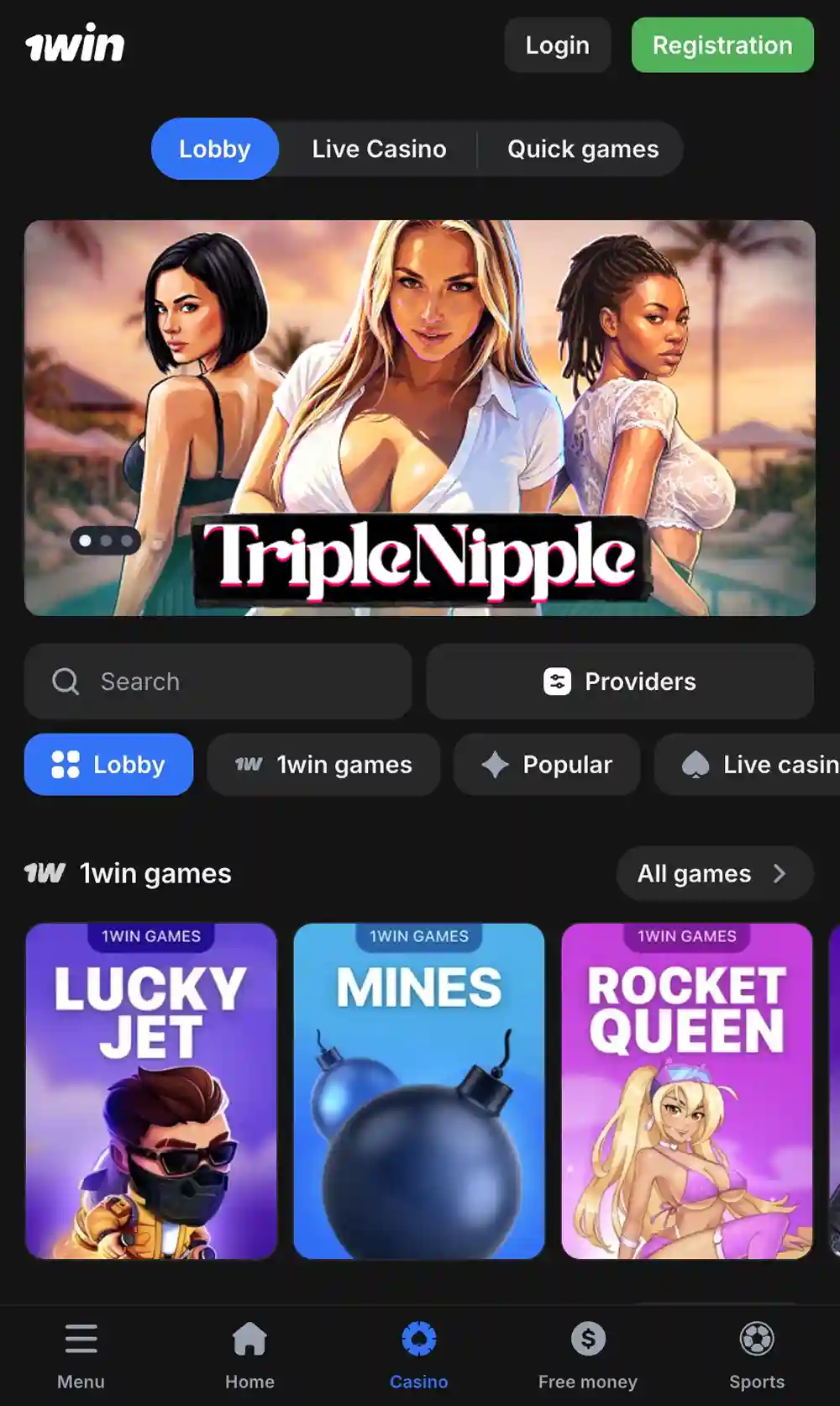 Downloading the 1win app to play Triple Nipple on a phone
