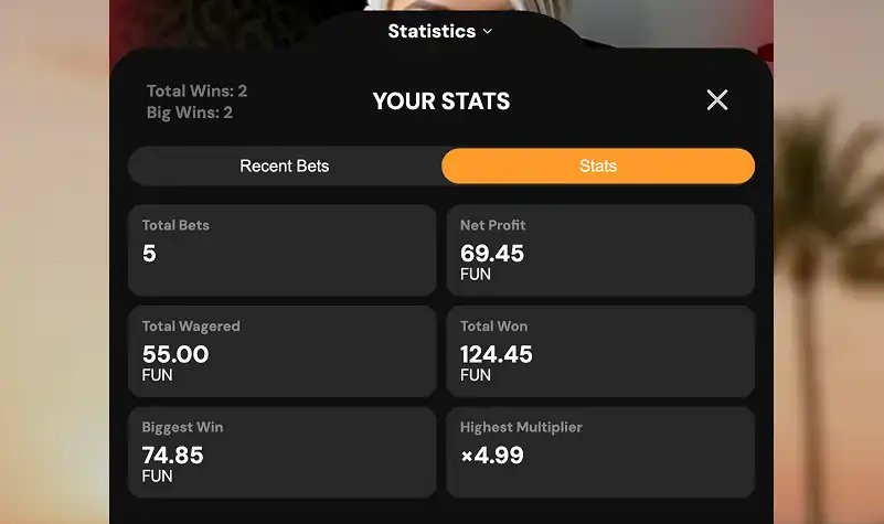 The game statistics menu in Triple Nipple game